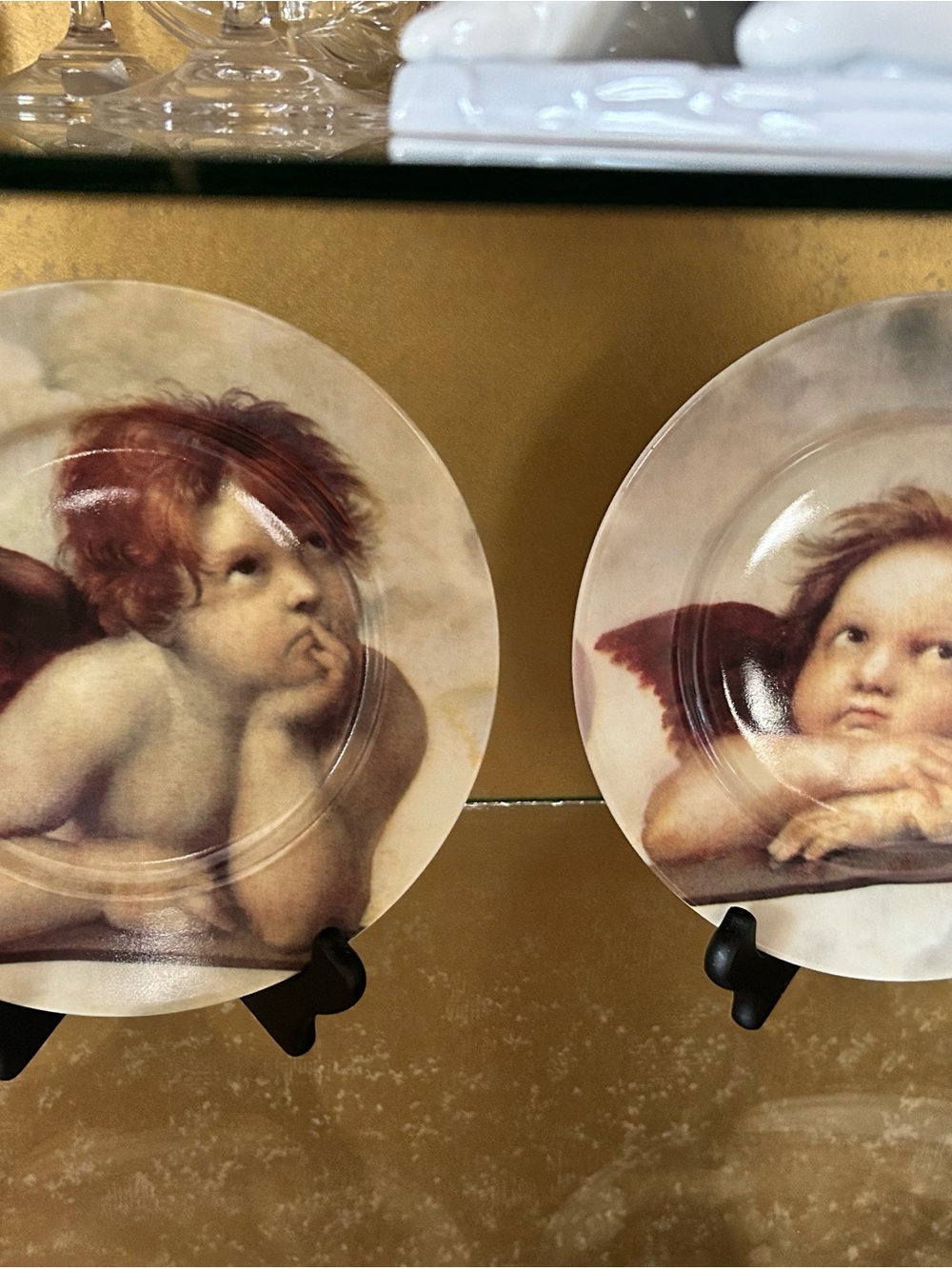 Limoges Cherub Decorative Plates with Red-Brown Hair Accents